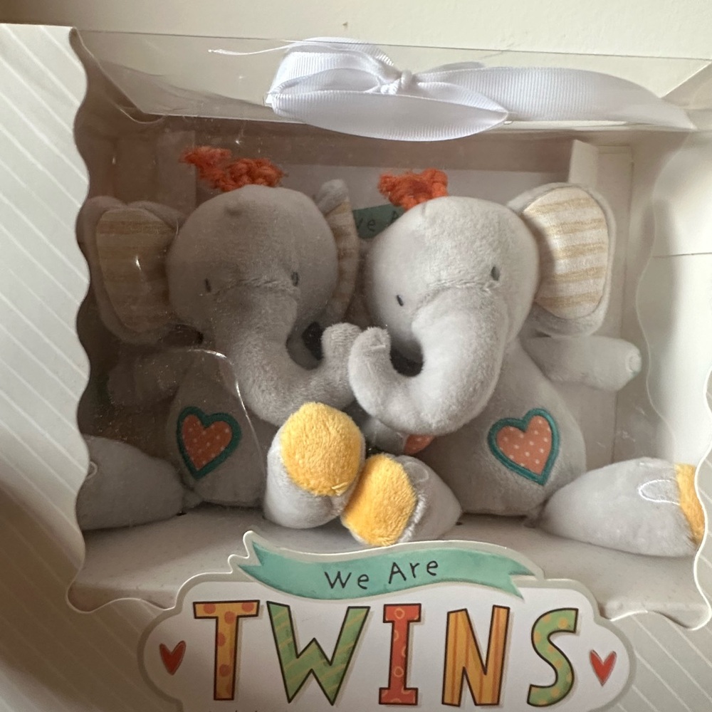 We Are Twins Elephant Plush Toy Set - Gray and Orange